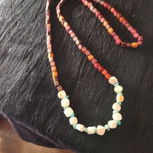Mother of pearl and turquoise chip necklace